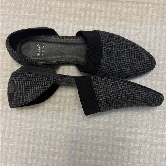 Eileen Fisher Flute Gray Houndstooth Flats d'Orsay Slip Ons 9 - Picture 4 of 11